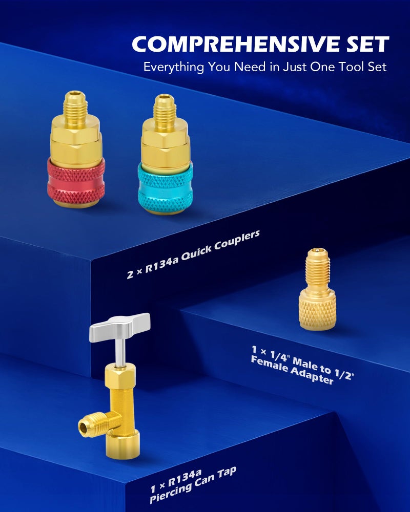 Orion Motor Tech AC Gauges, Automotive AC Gauge Set for R134a R12 R22 R502, 3 Way AC Manifold Gauge Set with 5FT Hoses Couplers & Adapter, R134A Can Tap Freon Recharge Kit for HVAC - Image 3